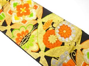 アンティーク　花七宝に蝶模様織り出し袋帯（着用可）